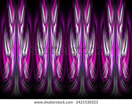 four neon bright purple silver grey and black stretched creative art-deco curl and curved designs