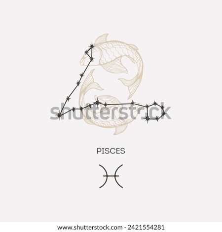 Pisces zodiac sign hand drawing. Pisces vintage astrological symbol