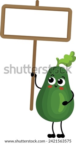 Funny green avocado holding a blank signboard