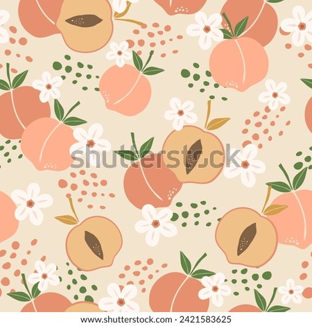 seamless pattern with peach hand drawn summer fruit in modern vector illustration design for Textiles, printed materials, fabric, carpets, book covers, backgrounds, wallpaper