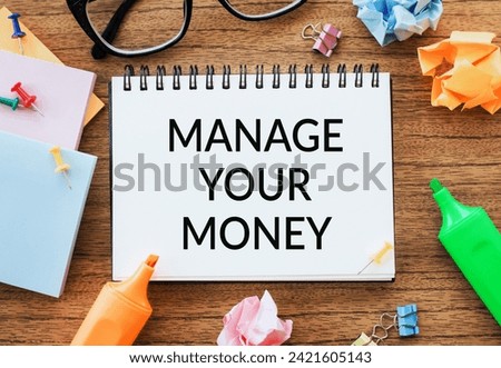 Manage Your Money is shown on a business photo using the text