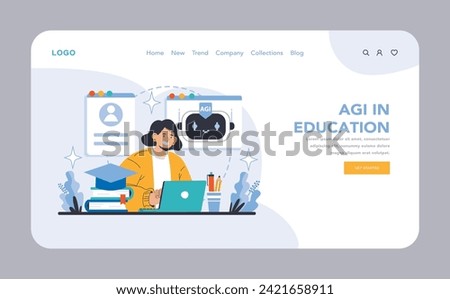 AGI web or landing page. Enhancing cognitive functions and decision-making with AI. Elevating human potential through technology. Flat vector illustration.