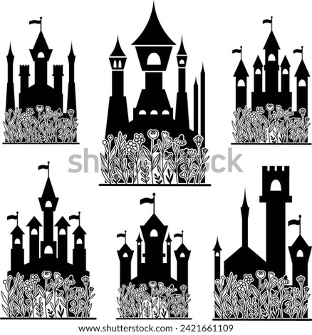 Castle with Beautiful Flower Silhouette Cut File, Castle Graphic