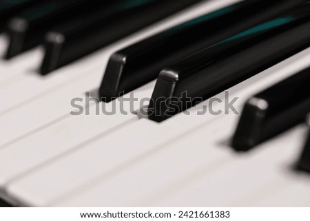 Classic Piano Keys, Traditional Black and White Keyboard Close up with selective focus