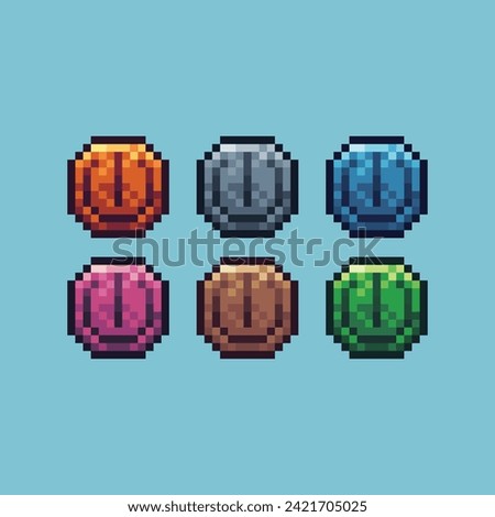 Pixel art sets icon of turn on off sign variation color.Technology turn on off icon on pixelated style. 8bits Illustration, perfect for design asset element your game ui. Pixel flat design element. Royalty-Free Stock Photo #2421705025