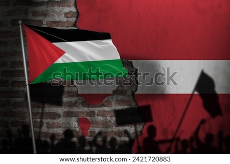Shadows of Palestinian-supporting demonstrators in latvia