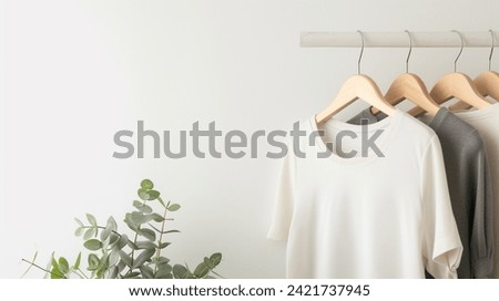 Fashion woman tshirt clothes hanger on a white background with copy space for fashion blog, website and social media post header