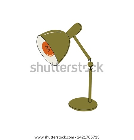 Electric industrial table lamp clipart. Interior light decor. Simple student desk lamp. Flat style hand drawn vector illustration. 

