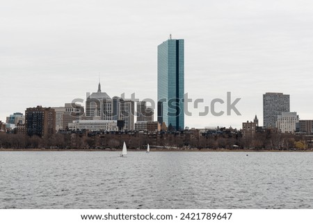 Boston skyline, as seen from Cambridge in early spring, Massachusetts, USA