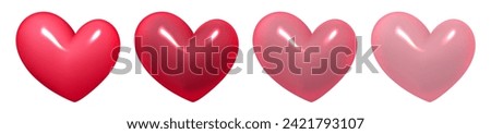 Pink 3d realistic heart symbols with transparency effect. Happy Valentine's day clip art for banner or letter template. Vector illustration