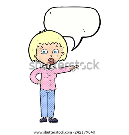 cartoon pointing woman with speech bubble