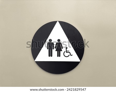 Restroom sign on a door with icons