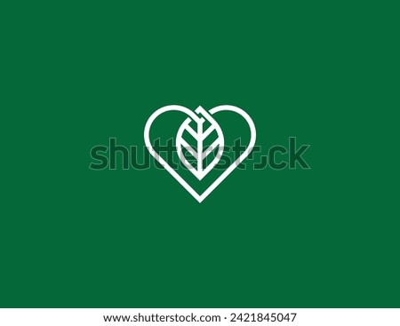 Heart Leaf Logo sign symbol icon Design Line Art Style. Herbal, Health Care, Love Nature, Ecology Logotype. Vector illustration logo template