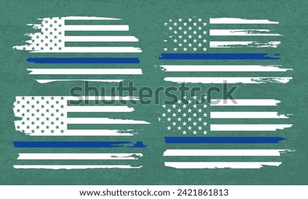 Thin Blue Line Police Officer American Flag, American Flag Blue Line Design, Distressed Thin Blue Line American Flag