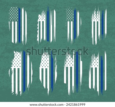 Thin Blue Line Police Officer American Flag, American Flag Blue Line Design, Distressed Thin Blue Line American Flag