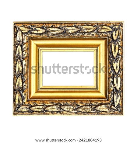 Golden antique vintage photo frame on white background