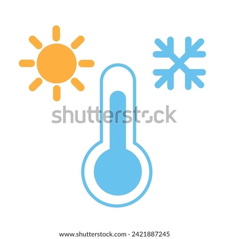 Thermometer icon. High temperature thermometer and sun and low temperature thermometer and ice
