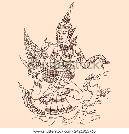 Angel in Thai art vector for illustration, card, decoration