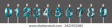 1 2 3 numbers, candles set. Candlelight for each year from zero to nine isolated on white