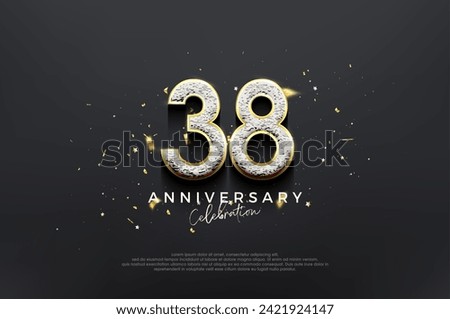 Simple elegant design, 38th anniversary celebration with luxurious shiny glitter numbers. Premium vector background for greeting and celebration.