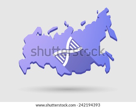 Isolated Russia map long shadow icon with a DNA molecule sign
