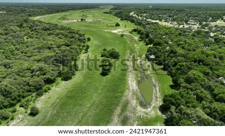 Aerial photo of the dry river bed of Thamalakane in Maun, Botswana, Afric