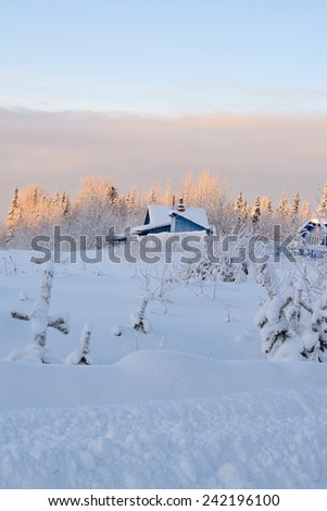 Old farm in the north winter forest