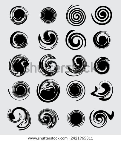 Swirl twisted rounded circlemelted  spiral black twirl hypnotic sircular shape vector clip art element