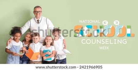 Banner for National School Counseling Week with little children and their teacher