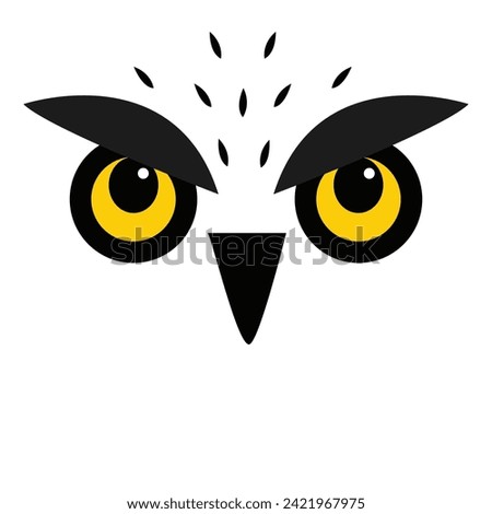Owl face icon. Bird with big yellow eyes, beak nose, brows, fur. Cute eagle owl. Kawaii cartoon funny character. Forest birds collection. Flat design. White background. Isolated. Vector illustration