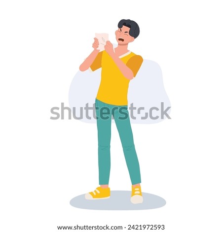 Allergy and Cold Prevention concept. man sneezing with tissue paper Royalty-Free Stock Photo #2421972593