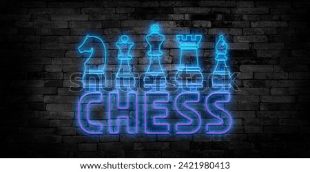Neon icon set business, chess. Set of red, blue, orange neon vector icon