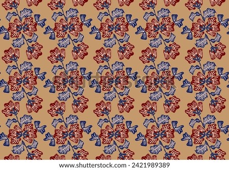 Digital seamless floral pattern block print batik vector