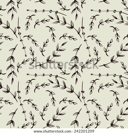 art black graphic leaves seamless pattern, square background with elegant ornament in art deco style