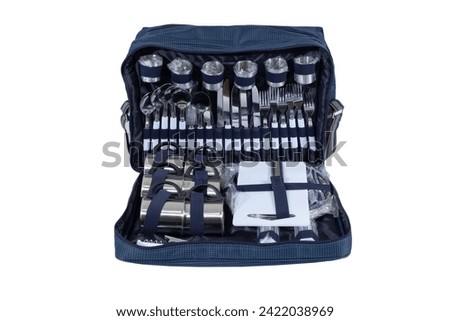 cutlery for camping in a closed bag on a white background isolate