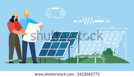 Photovoltaic vector illustration. The integration renewable energy sources is crucial for achieving sustainable energy mix Clean energy solutions, such as solar power, contribute to greener future Royalty-Free Stock Photo #2422042773