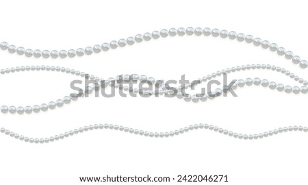 Beautiful vector image of strands of pearls, necklaces on a white background. Beautiful pearl necklace. Jewel. Bead decoration. Vector illustration. White background. Border. Royalty-Free Stock Photo #2422046271