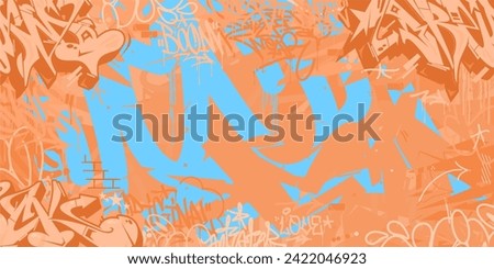 Cool Peach Fuzz Trendy Abstract Urban Style Hiphop Graffiti Street Art Vector Background Template