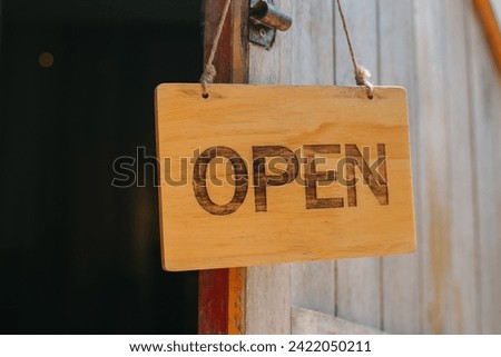 Open sign in coffee shop, Relaxing in cafe.