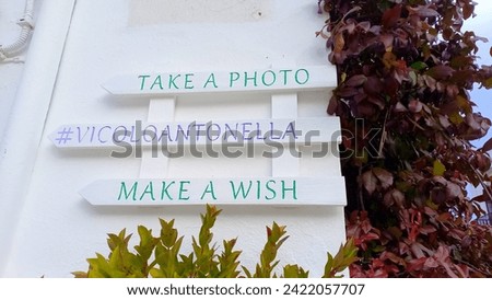 Wooden sign to take a photo and make a wish with pastel color letters on a white wood