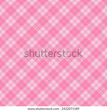 Diagonal tartan Valentines day plaid. Scottish pattern in pink and white cage. Scottish cage. Traditional Scottish checkered background. Seamless fabric texture. Vector illustration