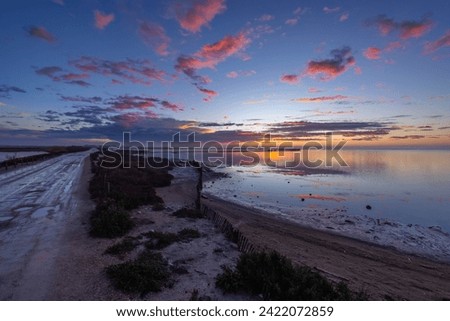 Typical landscape during sunrise in Parc Naturel regional de Camargue, Provence, France Royalty-Free Stock Photo #2422072859