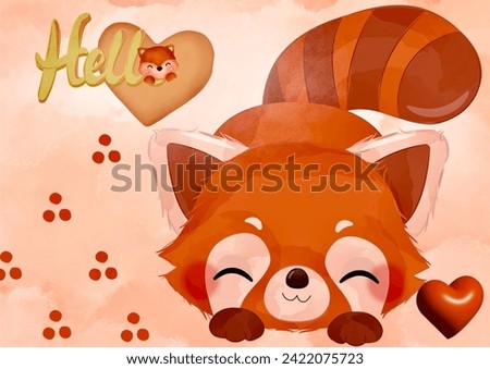 Illustration, cartoon animal theme background, cute raccoon pattern