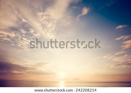 Beautiful sunrise over sea of Thailand. Retro filter. Royalty-Free Stock Photo #242208214