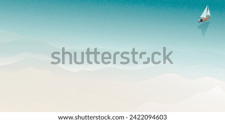 Beach with tropical blue sea  and sail boat top view background template for advertisment. Beach and seascape view from above vector illustration have blank space. Royalty-Free Stock Photo #2422094603