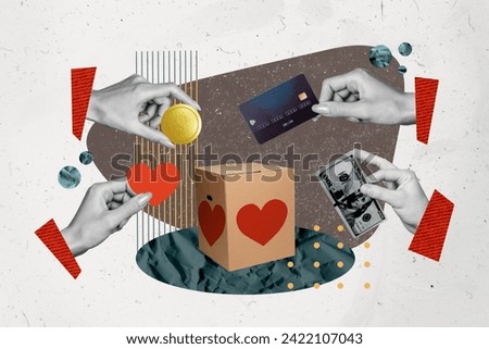 Conceptual collage photo of philanthropy support people giving money and support charity in ukraine isolated on white color background