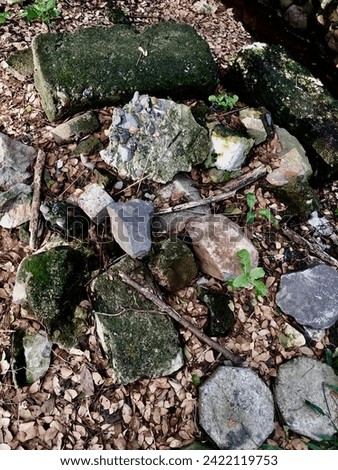 pile stones on the ground. Different type of stone on the ground