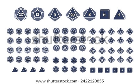 D4, D6, D8, D10, D12, and D20 Dice Icons for Boardgames With Numbers, Glyph Style
