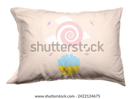 Soft pillow with cute print isolated on white