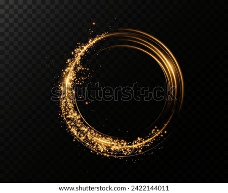 Abstract light lines of motion and speed with golden colored sparks. Light everyday glowing effect. semicircular wave, curve light track swirl, optical fiber incandescent png.